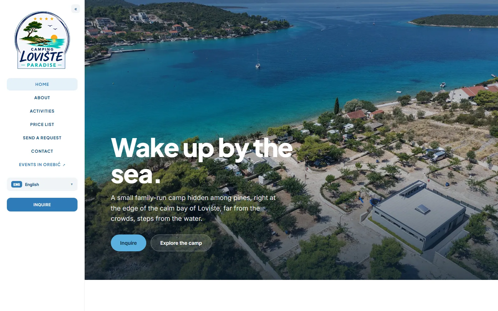 Camping Lovište Paradise, Web stranica za kamp na Pelješcu